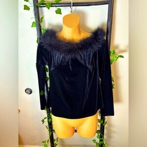 Onyx Nite Black Velour Shirt Feather Neckline